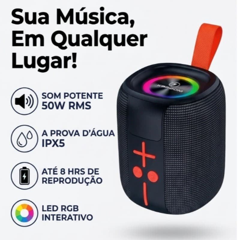Caixa de som Bluetooth de 50W RGB à prova d'água Bluetooth V5.4 Portátil KA-8779