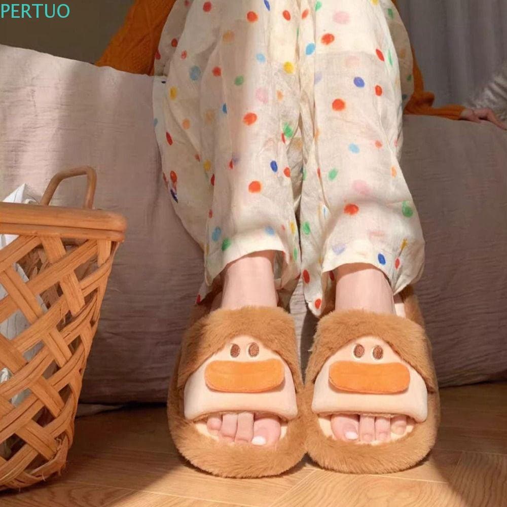 Chinelos De Lábios Em Forma De Salsicha PERTUO , Macios E Fofos De Pelúcia Com Grossos Inverno Silenciosos