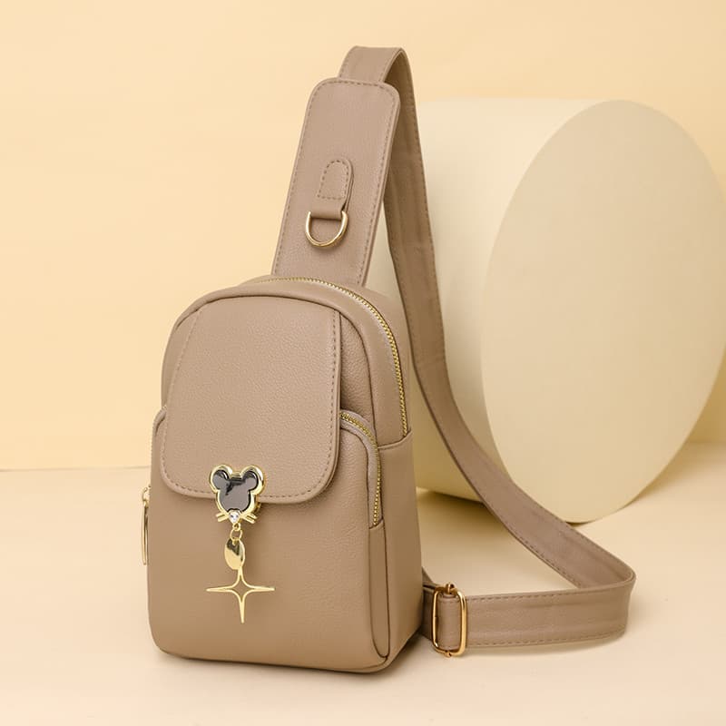 Bolsa de peito de couro macio feminina 2023 novo estilo moda All-Match saco do mensageiro Casual pequena mochila viagem