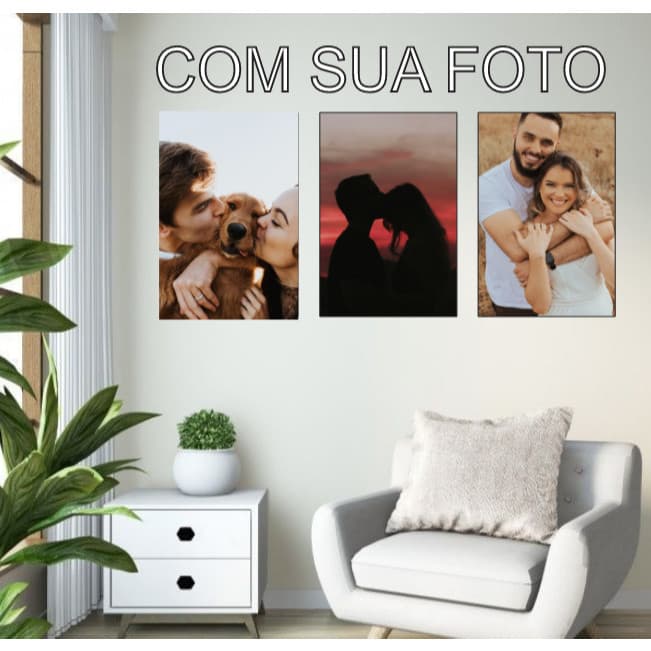 QUADROS DECORATIVOS 3 PEÇAS 20X30 PERSONALIZADO COM SUA FOTO