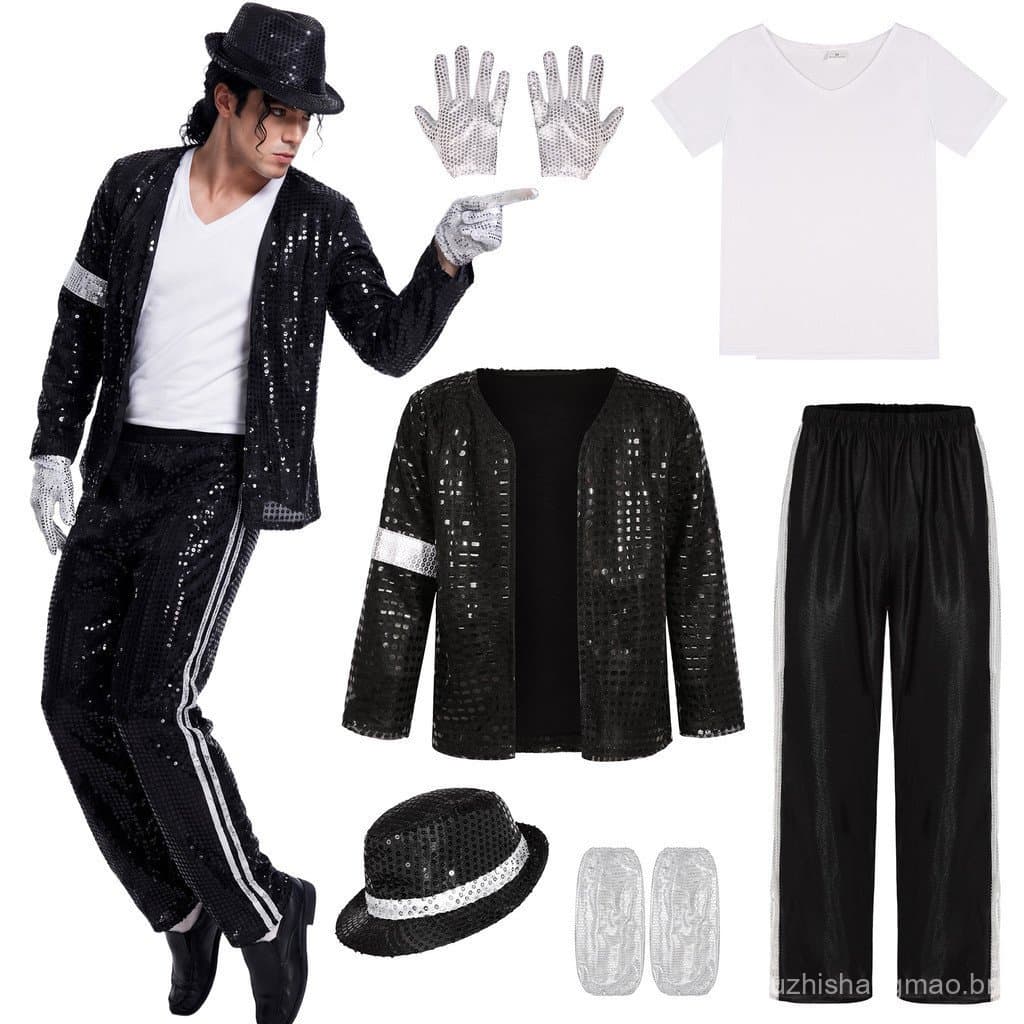 Conjunto de Fantasia de Lantejoulas do Michael Jackson para Homens, Traje para Apresentações de Palco, Fantasia para Fes