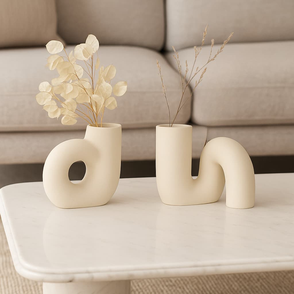 Kit Vaso Decorativo Geométrico Branco 2 Peças Pequeno Oasis