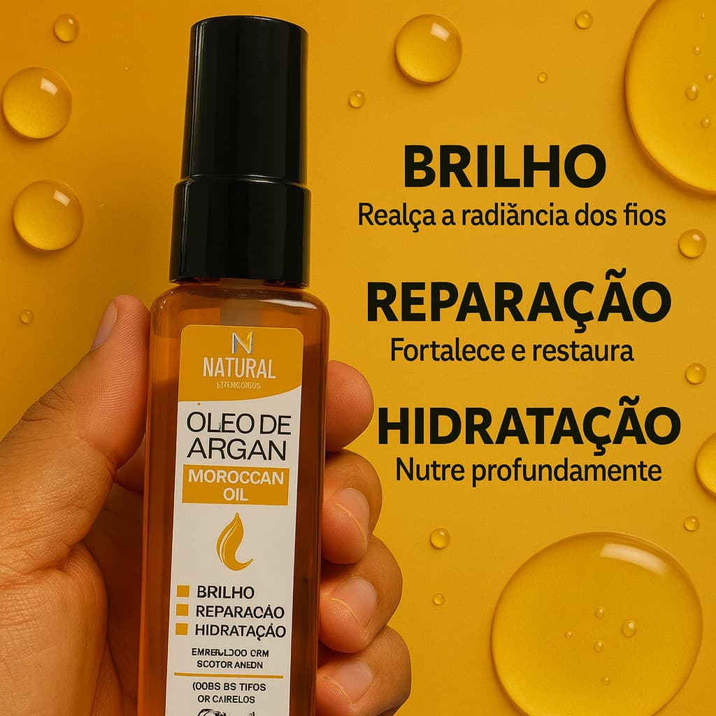 Óleo de Argan Para Cabelos Reduz Frizz, Dá Brilho Espelhado e Repara Pontas 60ml