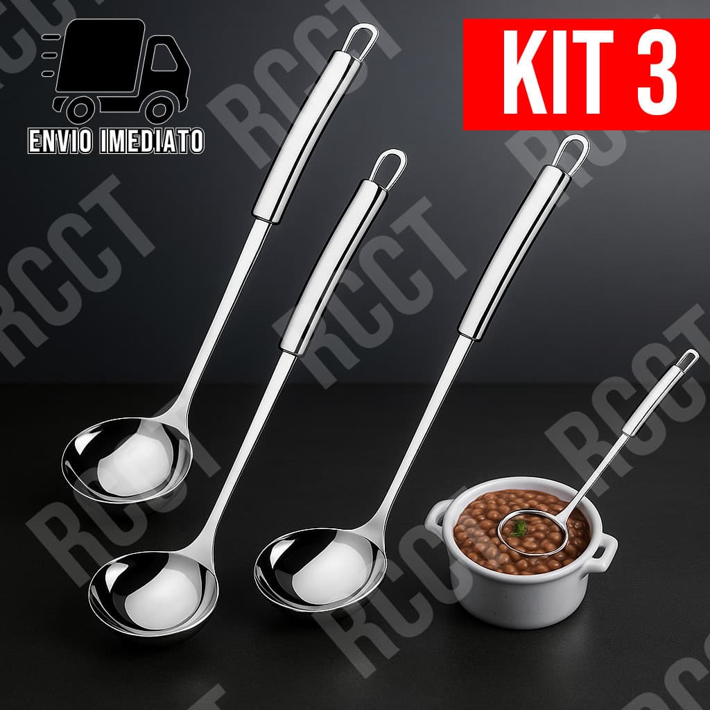 Kit 3 Concha Inox Grande Multiuso – Utensílio Luxo para Cozinha Concha de Feijão Prime