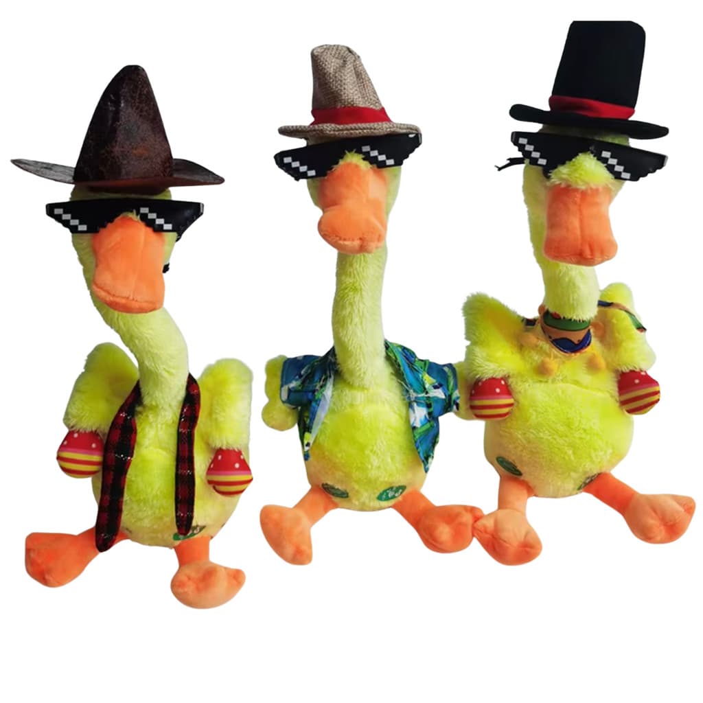 Boneco De Pelúcia Pato Dançante Com Microfone Repete Fala Mil Músicas Brinquedo Infantil Presente De Natal