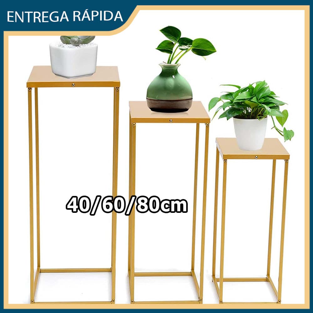 Kit 3 Suporte quadrado com base em coluna Expositor Casamento e aniversário Decoração para casa e jardim - Dourado