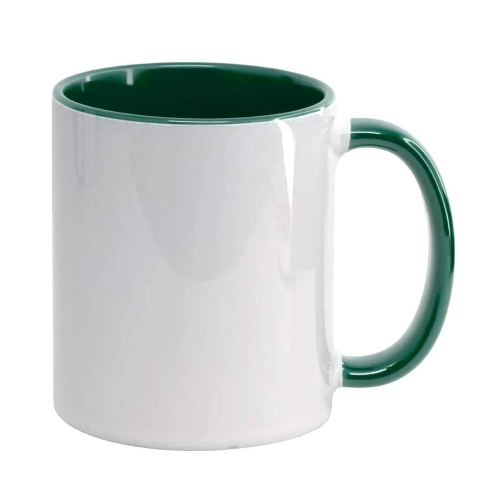 Caneca de Cerâmica Branca com Interior e Alça Verde Escuro para Sublimação - 325ml