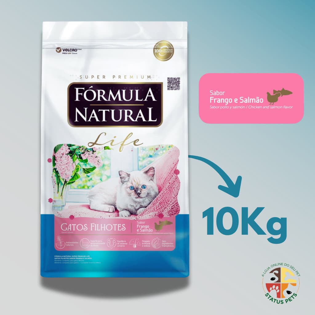 10Kg Ração Fórmula Natural Life Gatos Filhotes Frango e Salmão