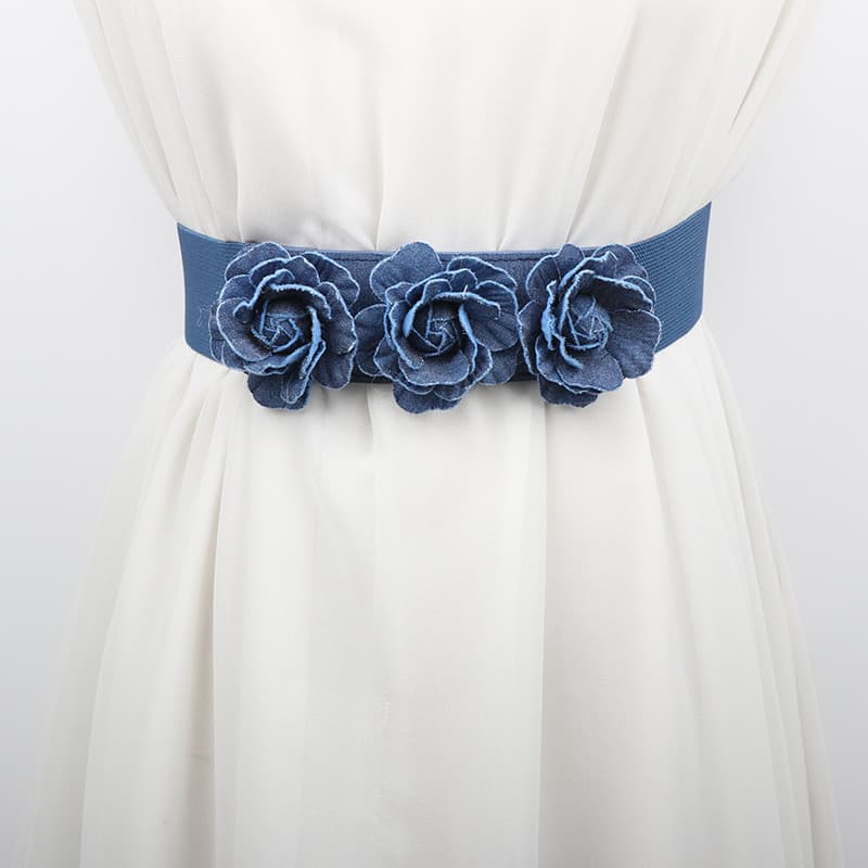 Novas senhoras clássico tridimensional flor cinto elástico versão coreana moda feminina vestido acessórios cinto All-Mat
