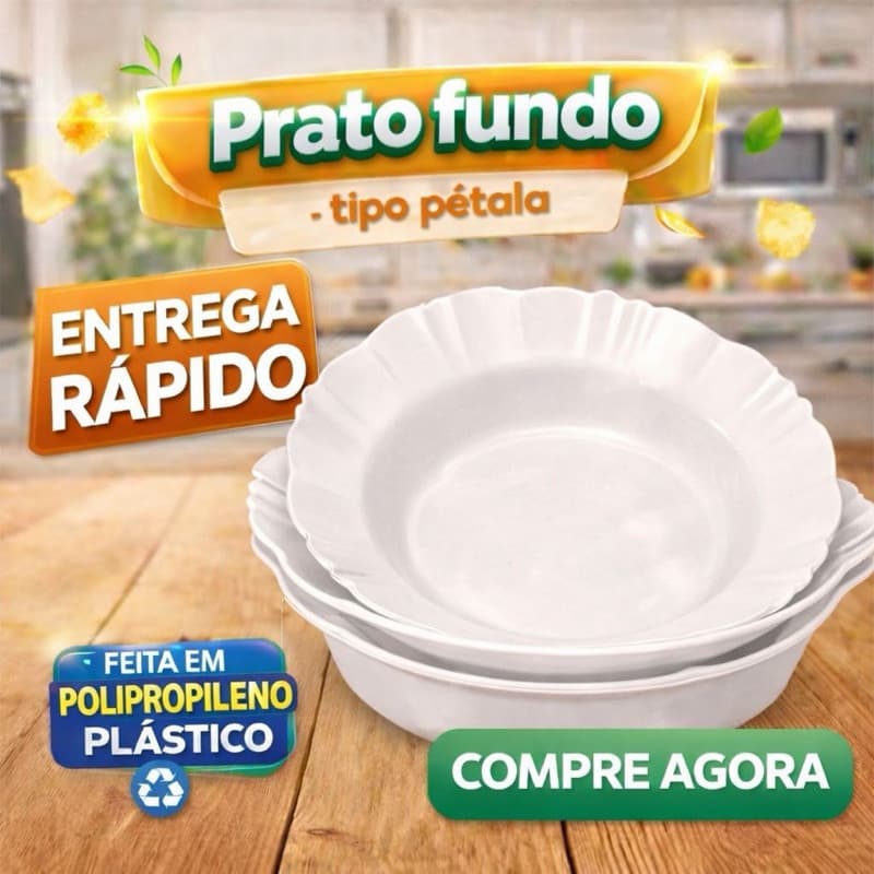 Kit 50  Pratos Pétala Plastico Redondo Fundo Resistente + BRINDE
