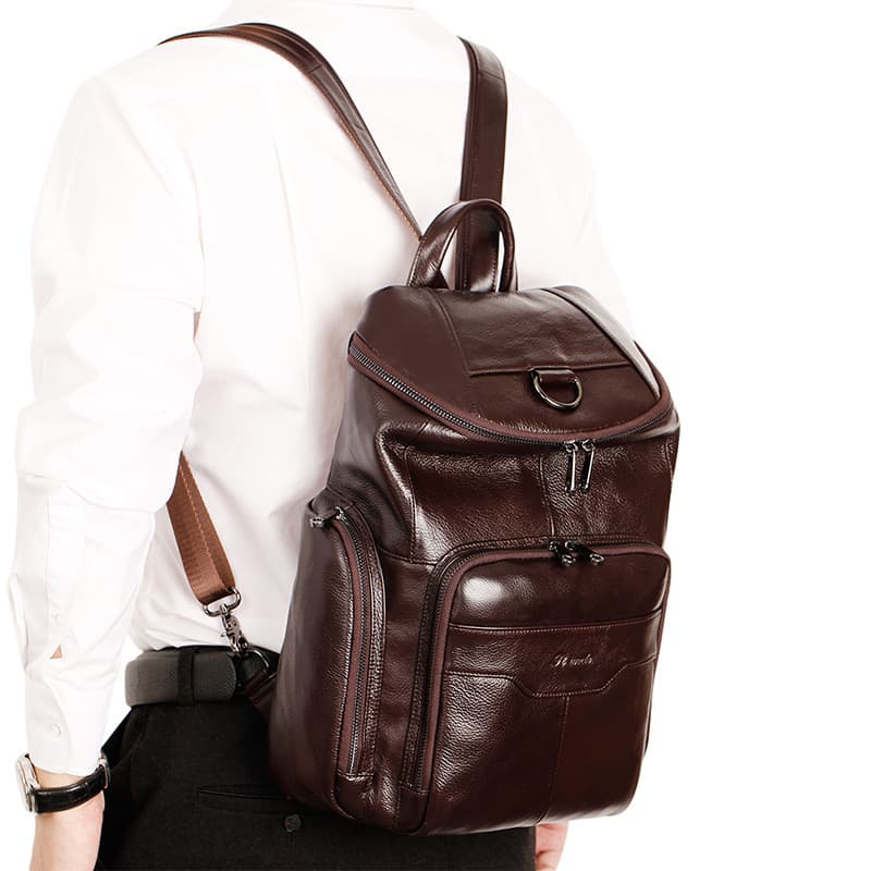 Primeira camada de couro mochila masculina genuíno saco do mensageiro multifuncional dupla utilização grande mochila de