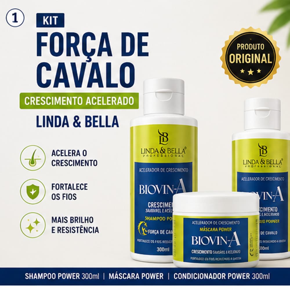 Kit Força de Cavalo Linda & Bella Biotin-A Crescimento e Fortalecimento Capilar