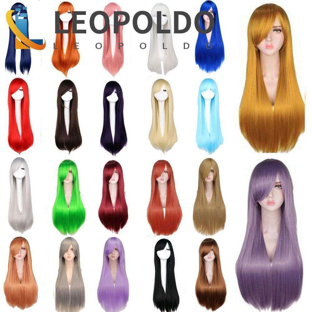 LEOPOLDO Longo Reto Perucas Sintéticas Extensão Do Cabelo Anime Traje Role Play Meninas Feminino Invisível Falso Fibra R