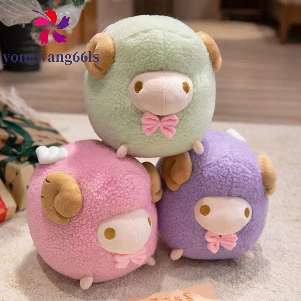 YONGWANG Argali Brinquedo De Pelúcia De Cabra , Cor Verde Rosa , Boneca Redonda De Ovelha , Travesseiro Em Formato Redon