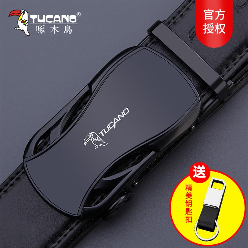 Woodpecker cinto masculino de couro genuíno fivela automática calças cinto elegante All-Match jovem Pecker negócios cint