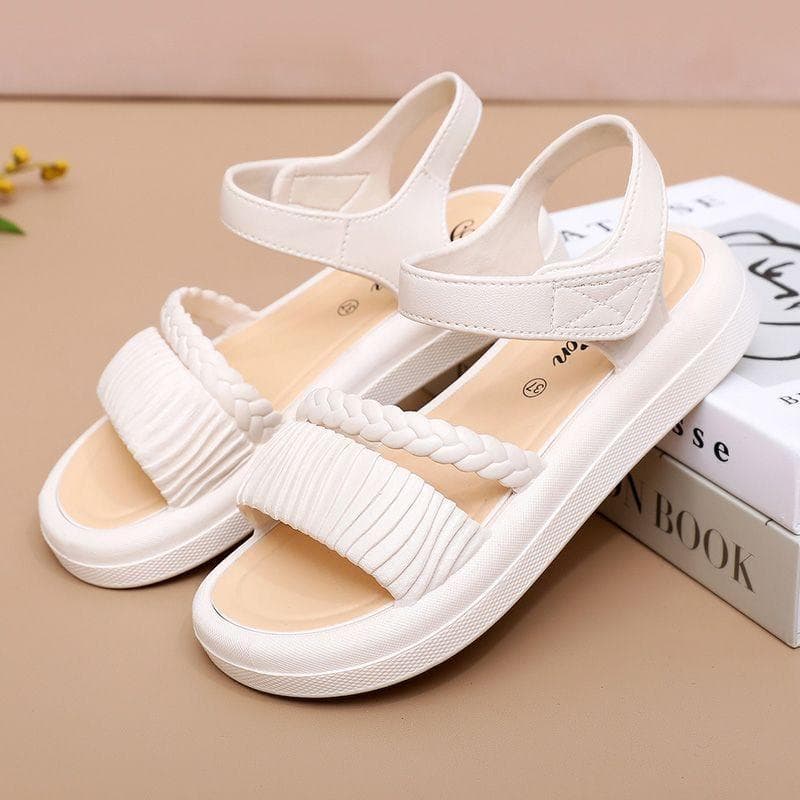 Sandalia Feminina Salto Medio Velcro Antiderrapante Impermeavel Macia Vazada Casual Confortavel Dia A Dia
