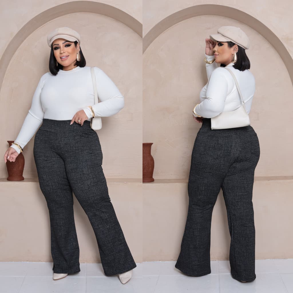 Calça Feminina Legging Feminina Bailarina Plus Size Jacquard Linho Cintura Alta
