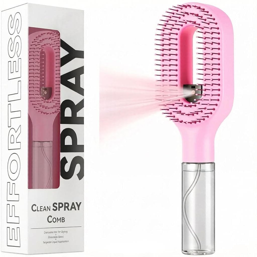 Escova de Cabelo com Pulverizador de Água Integrado, Escova Desembaraçadora para Cabelos Molhados ou Secos para Adultos