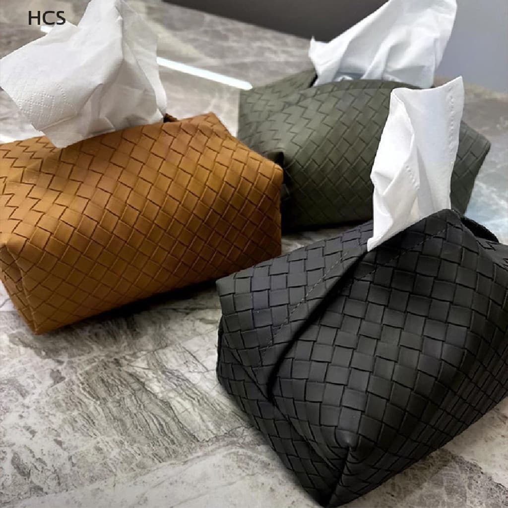 HCS 1pcs Weave Leather Tissue Box Caixa De Lenços De Couro Porta Papel Para Carro Portátil Chic ins Decorativo Restauran