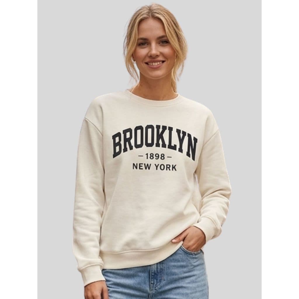 Blusa de Moletom Feminina Peluciada 3 Cabo Estampada BROOKLY-1898-New York Outono/Inverno Blusa Feminina de Qualidade