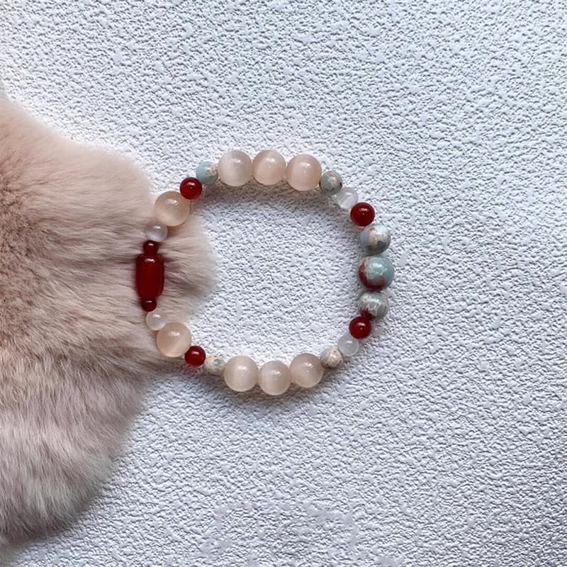 {Cloud Sea Clean Dust} Pulseira de contas de olho de gato estilo nacional sensação legal imitação de ágata estilo antigo