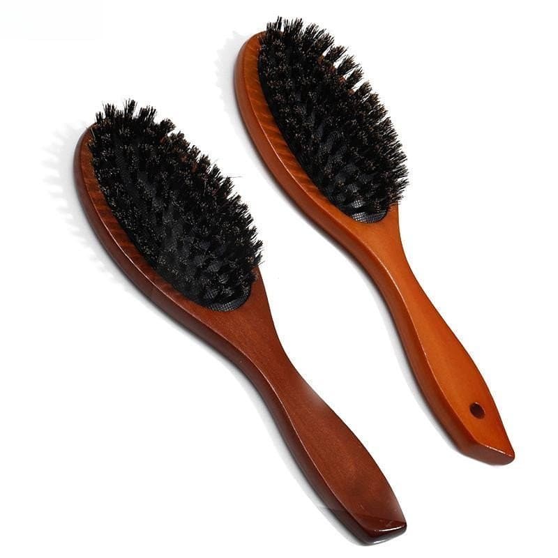 Escova de cerdas de javali com cabo de madeira, pente para barba, projetada para pentear, alisar e massagear.
