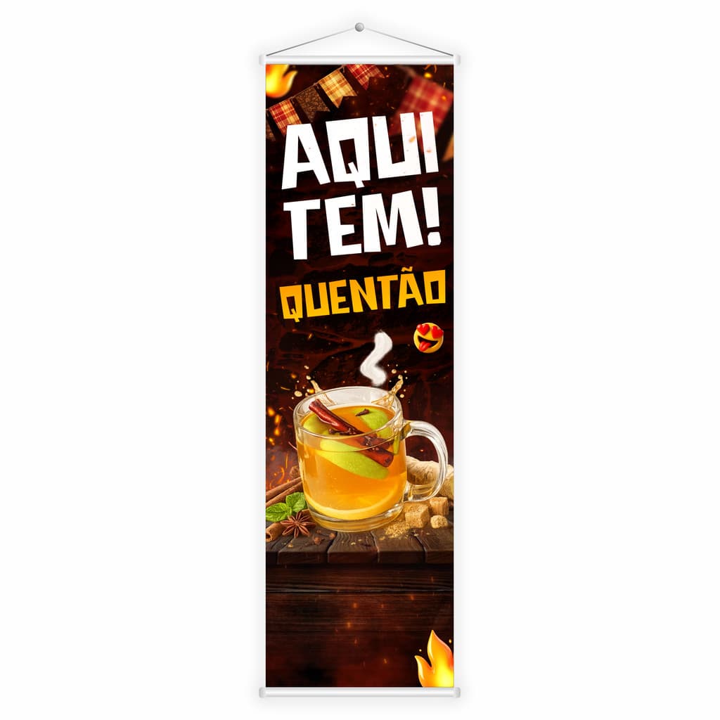 Banner Lona Aqui Tem Quentão Festa Junina Inverno 100x30