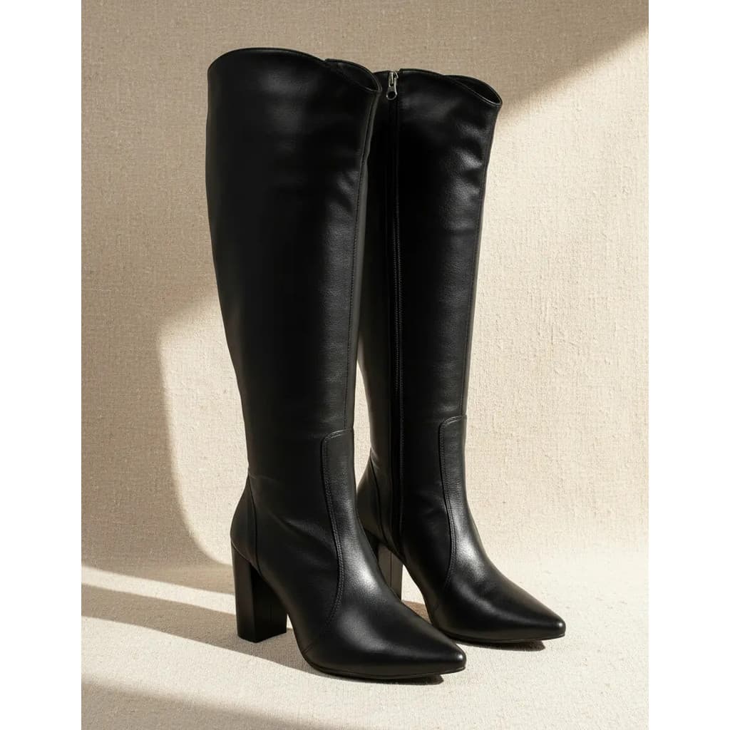 Bota Feminina Over Salto Grosso Flor Da Pele Preta 1818