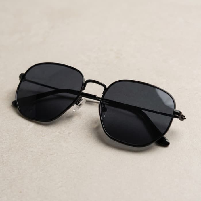 ACABAMENTO DE PRIMEIRA LINHA Óculos de Sol Aviador Masculino Hexagonal Proteção UV400  Armação Fina Preta Estilo Minimal