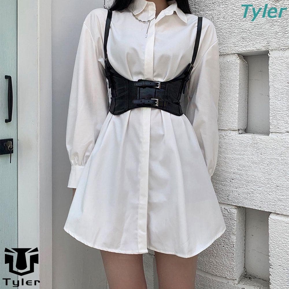 TYLER Couro PU Cummerbund Personalidade Simples Punk Suspensórios Emagrecimento Corpo Espartilho Cinta De Cintura Elásti