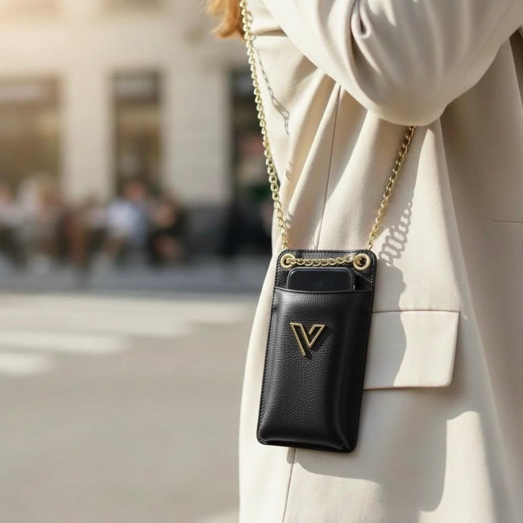 Porta Celular Vittal Kátia em Couro Legitimo Preto Caramelo