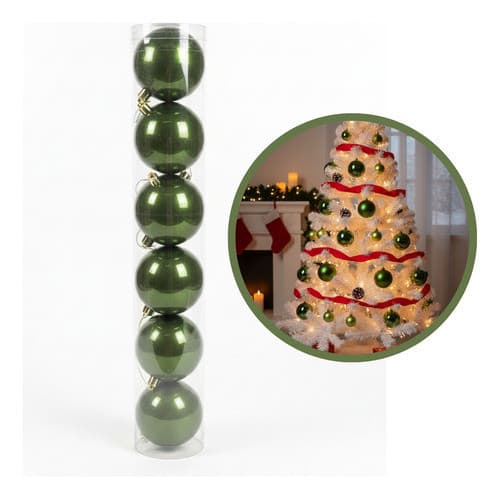 Kit 6 Bolas Bolinhas 8cm Verde Decoração Árvore Natal Verde  Verde Lisa
