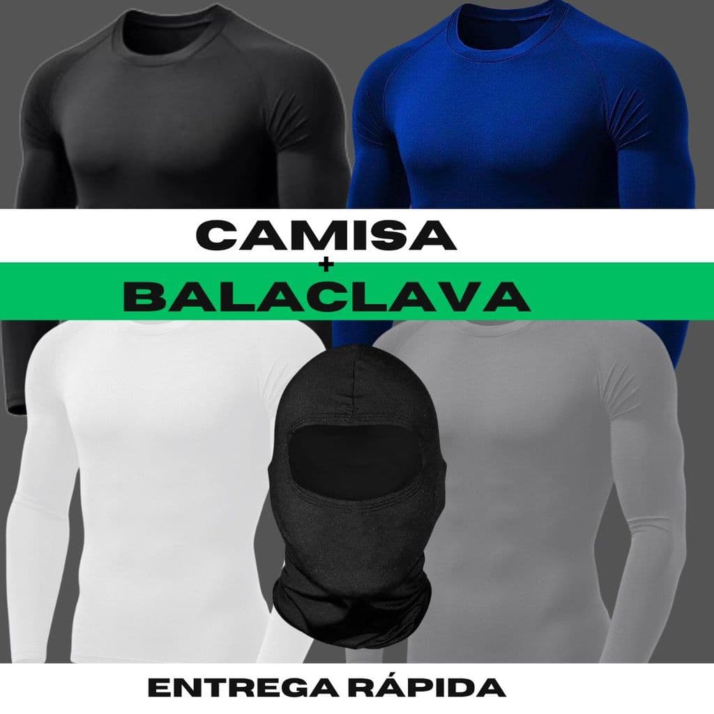 Kit Camisa Térmica masculina + Touca Preta Balaclava
