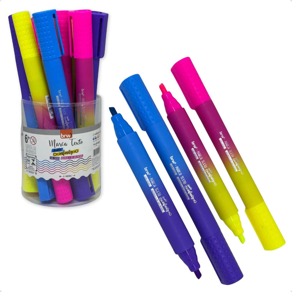 Kit 2 Marca Textos Brw Double Infinity 2 Cores Neon Amarelo com Rosa e Azul com Roxo Com Cheirinho