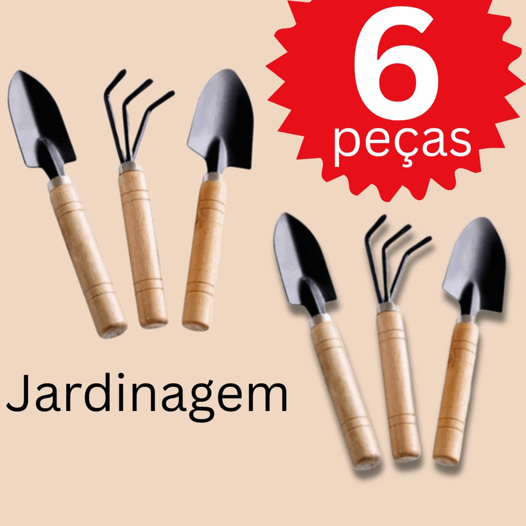 6 Ferramentas de Jardinagem Garfo Pazinha Larga Transplantador Cultivo com Ancinho e Pá Conjunto Jardim Horta