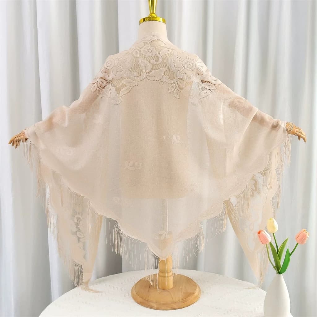 Bordado Flor Triângulo Xale Cor Sólida Renda Borla Hijab Cachecol Oco Para Fora Casamento Nupcial Envoltórios