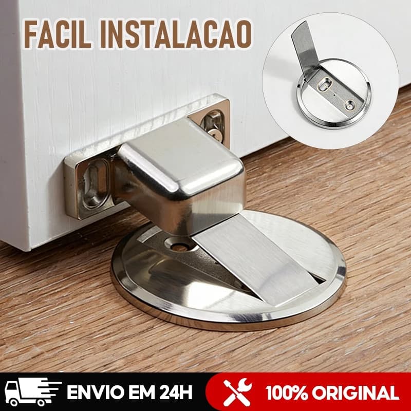 Trava Porta Magnético Adesivo Slim Inox Cromado Sem Furo