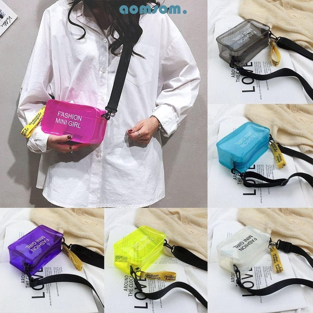 AOMSOM Bolsa Mensageiro De Ombro Feminina Transparente Laser Pequena Sacola
