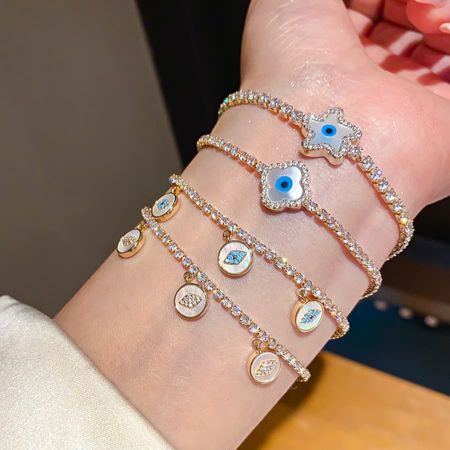 [Estoque pronto] 18k banhado a ouro Real zircão olho pulseira luz luxo High-End personalidade pulseira sentir temperamen