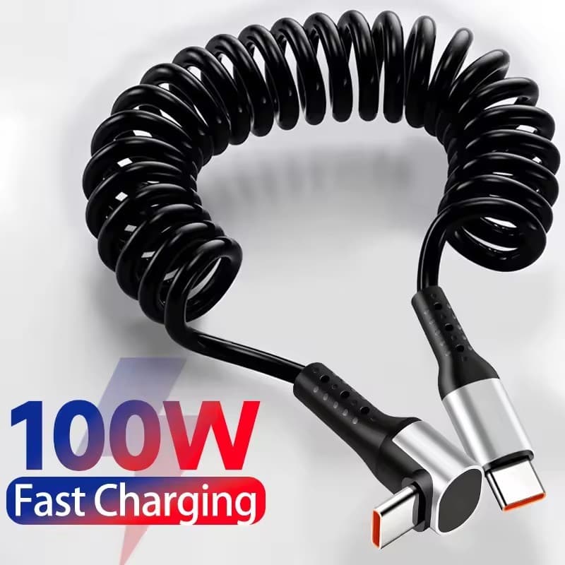 [Frete Grátis] Cabo Cotovelo USB Tipo C-De Carregamento Rápido Para Carro Dados De Mola 6A-i-Phone Android-Cabos Duplos