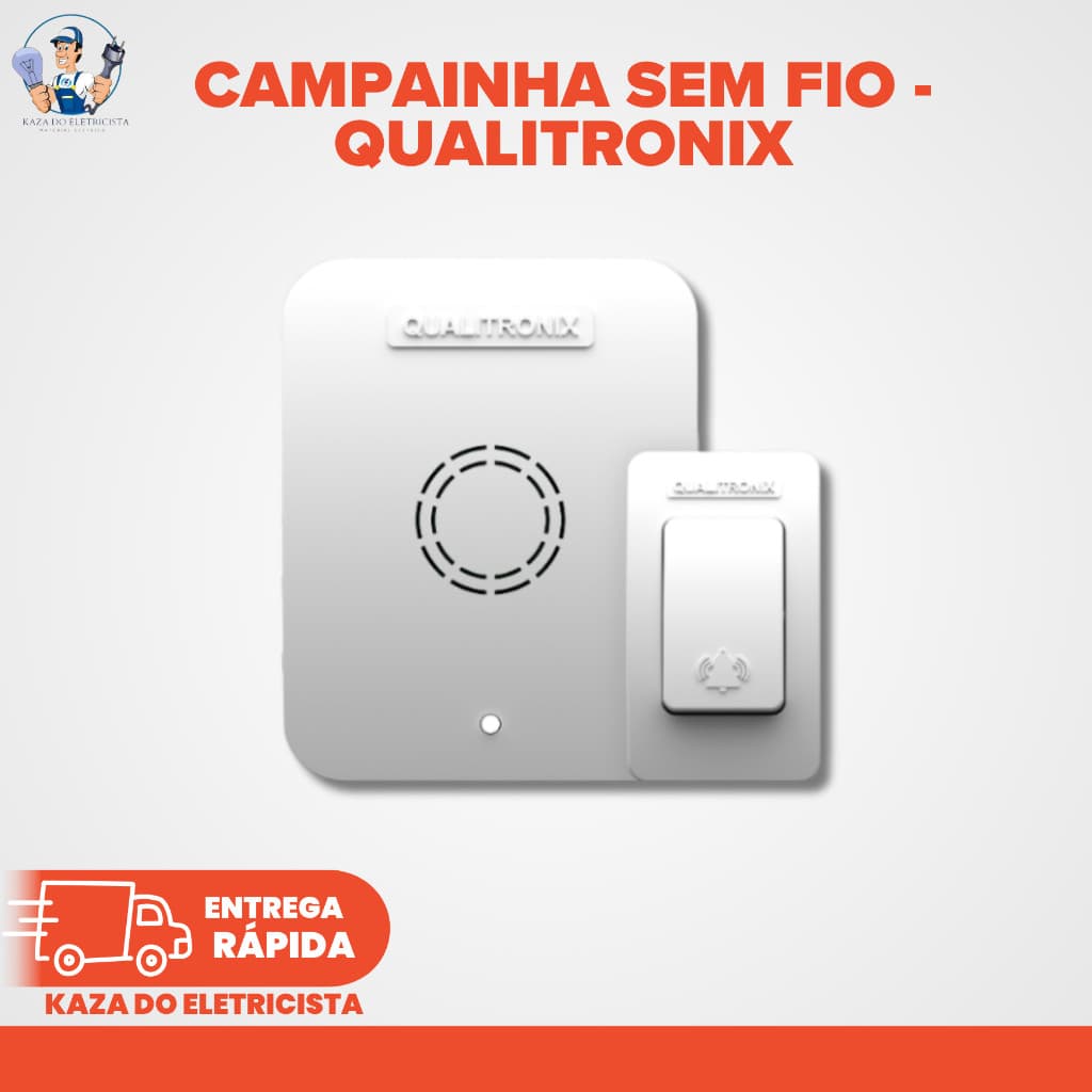Campainha Sem Fio Qualitronix QC1B Bivolt Alcance 100m Com Botão e Receptor