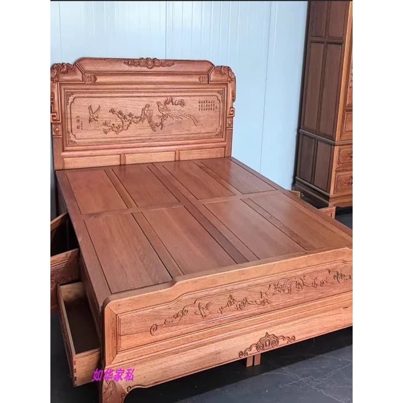 Cama de mogno importada grade de abacaxi madeira casamento cama de casal jacarandá 1.8m toda madeira maciça novo estilo