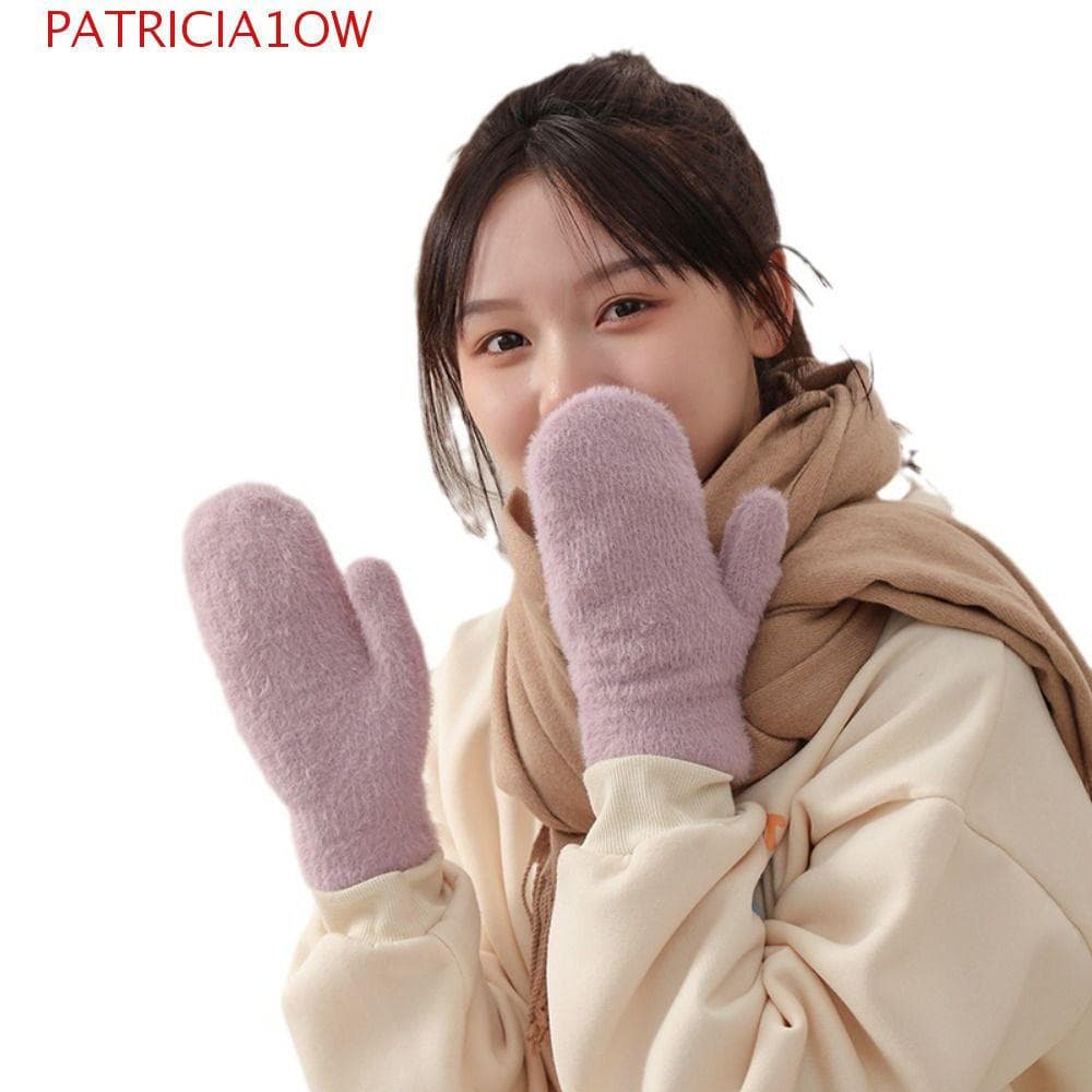 PATRICIA1OW Luvas De Malha , Pelúcia De Cor Sólida Com Dedos Completos Inverno Espessadas Para Manter O Calor