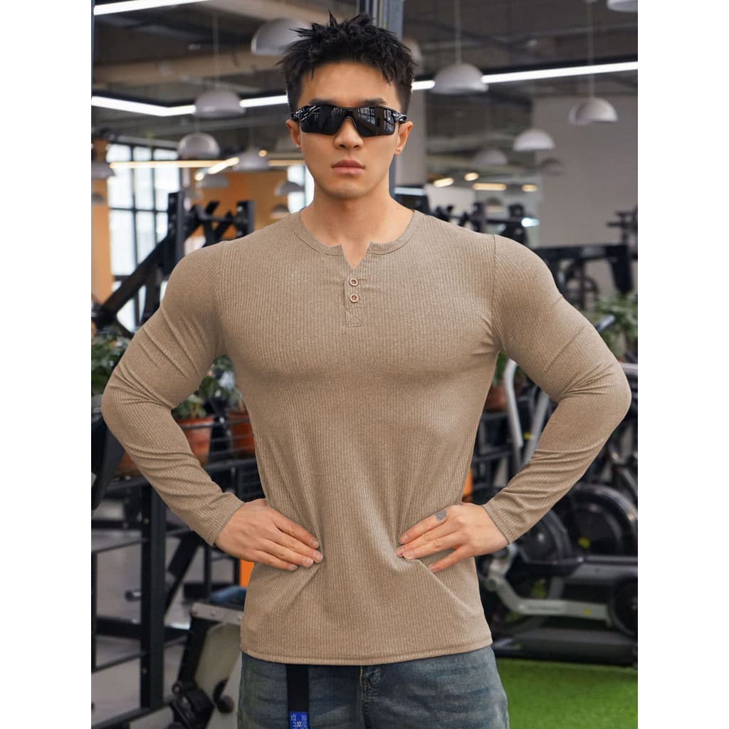 Americano Retro esportes Henry camisa masculina de manga comprida correndo treinamento camiseta primavera outono Bottomi