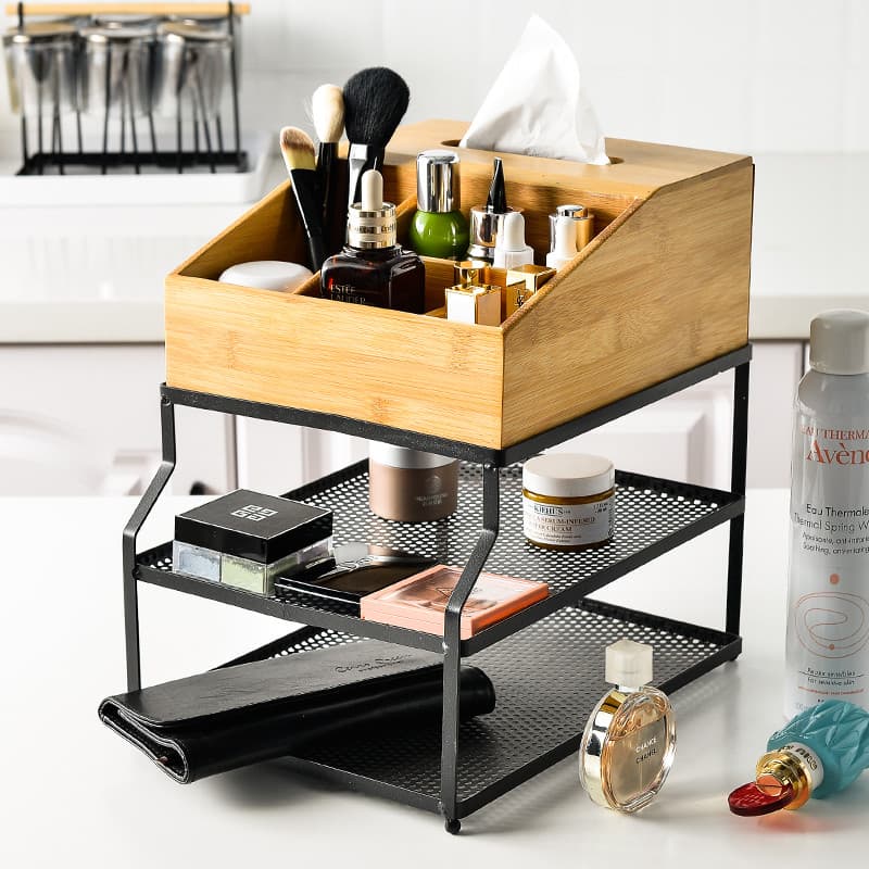 Prateleira de mesa multifuncional, caixa de tecido de mesa, armazenamento multifuncional, estudante, caixa de joias domé