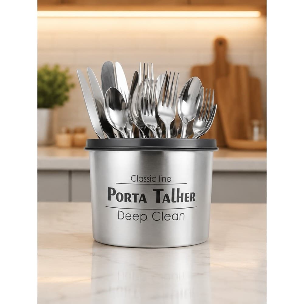 PORTA TALHER - ORGANIZADOR MULTIUSO CLASSIC - PRATA/PRETO 12X17 CM