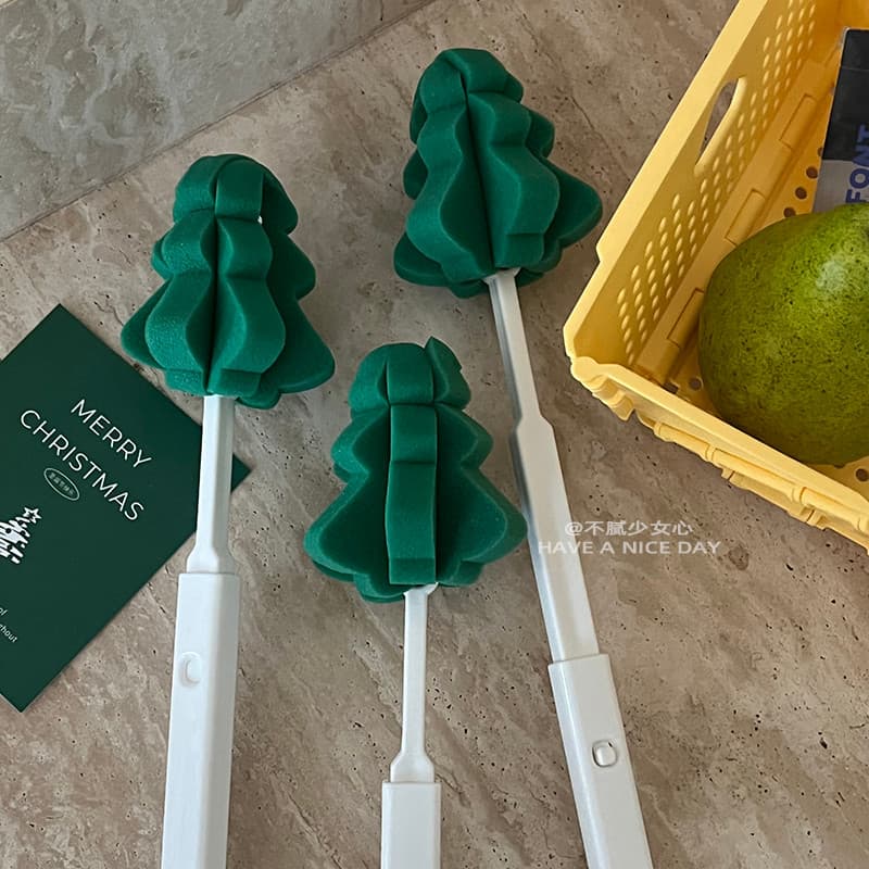 Ins estilo criativo árvore de natal alça longa estendida retrátil copo escova mãe garrafa de bebê escova vaso escova tér
