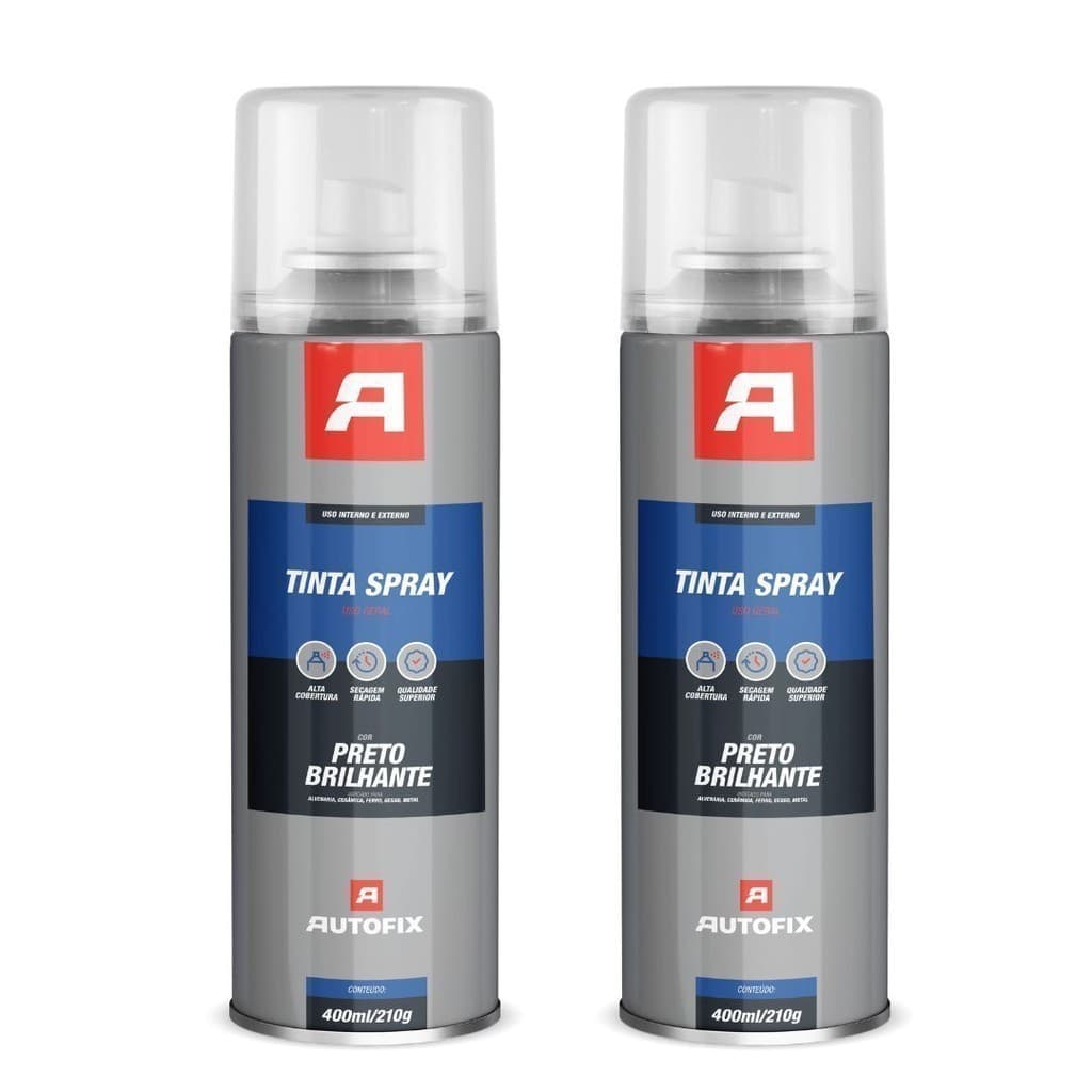Kit 2 Tinta Spray de pintura Uso Geral 400ml -  400ml / 210g - Preto Brilhante ok