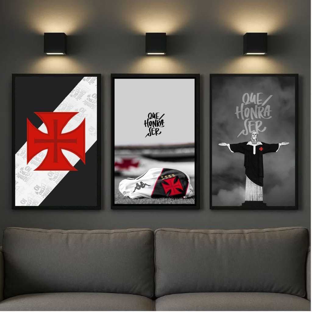 Kit 3 Quadros Vasco da Gama Cruz de Malta Que Honra Ser Decorativo