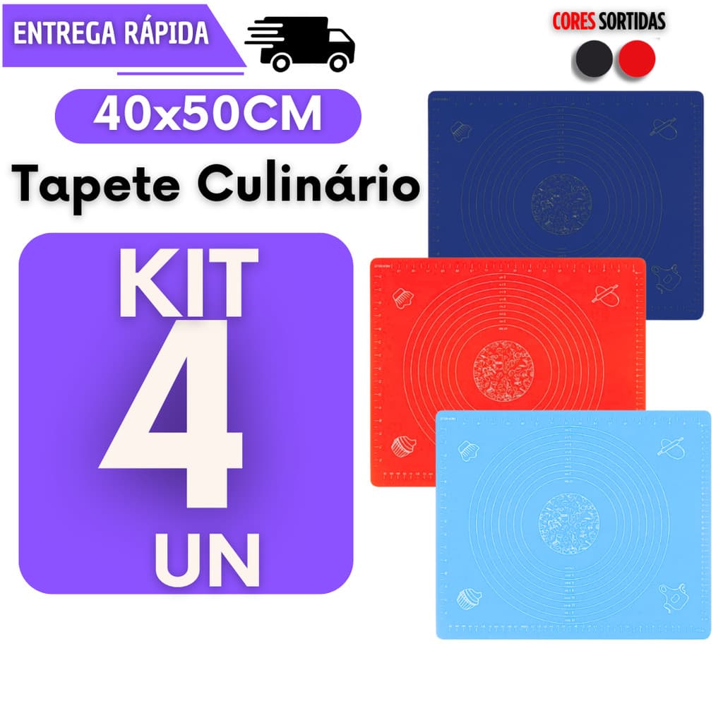 Jogo 4 Tapete de Silicone 40x50cm Antiaderente Para Forno Massa Confeitaria Profissional Não Gruda Durável Tapetes
